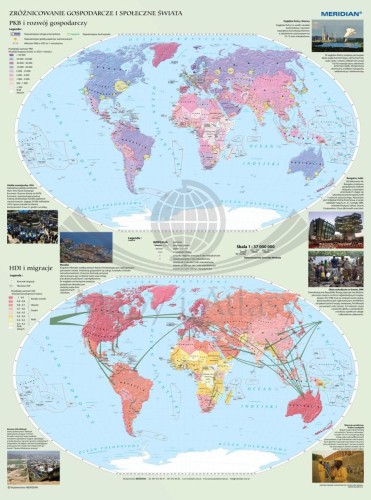 Świat 1:37 000 000. Zróżnicowanie gospodarcze i społeczne. Mapa ścienna wydawnictwa Meridian