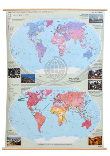 Świat 1:31 000 000. Zróżnicowanie gospodarcze i społeczne. Mapa ścienna wydawnictwa Meridian
