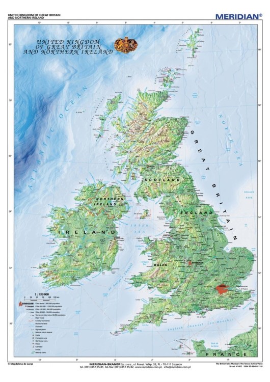 Wielka Brytania i Irlandia / Czasy angielskie (The Tenses). Dwustronna mapa ścienna wydawnictwa Meridian. Strona 1