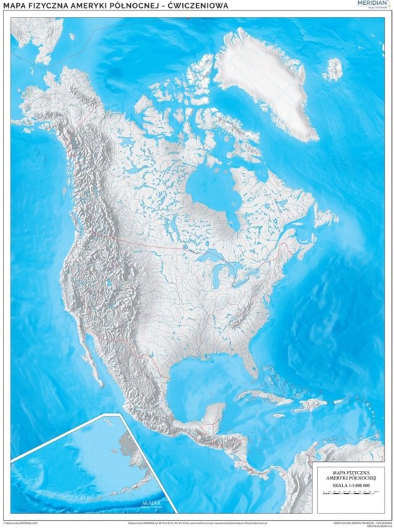 Ameryka Północna 1:5 600 000. Mapa ścienna konturowa (do ćwiczeń) wydawnictwa Meridian