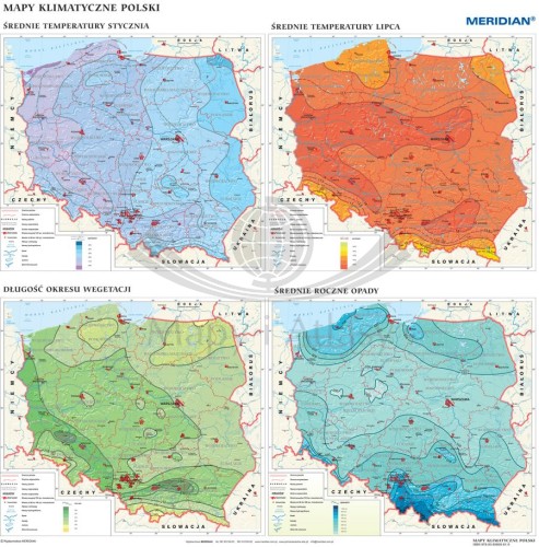 Polska. Mapy klimatyczne Polski. Mapa ścienna wydawnictwa Meridian