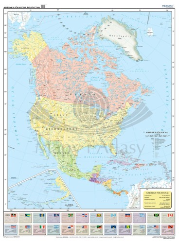Ameryka Północna 1:7 480 000. Mapa ścienna polityczna wydawnictwa Meridian