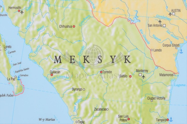 Ameryka Północna 1:5 600 000. Mapa ścienna polityczna wydawnictwa Meridian. Fragment 1