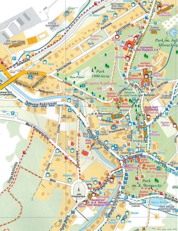 Lądek-Zdrój i okolice. Mapa turystyczna wydawnictwa Compass. Plan miasta - fragment