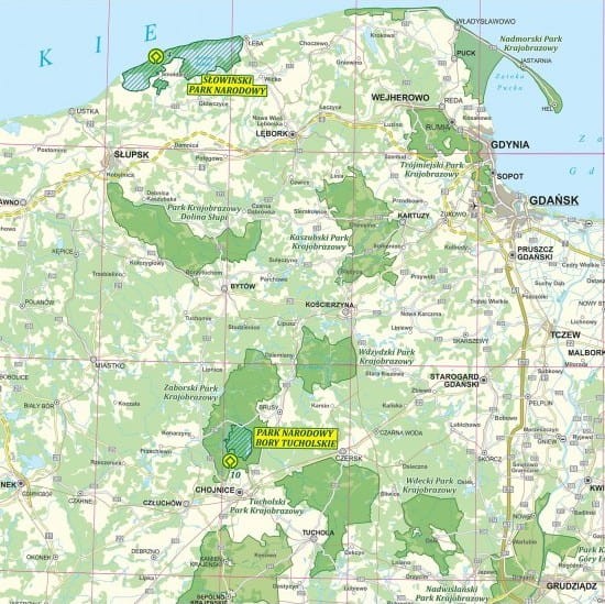 Polska 1:500 000. Mapa ścienna parki narodowe i krajobrazowe. Fragment 1