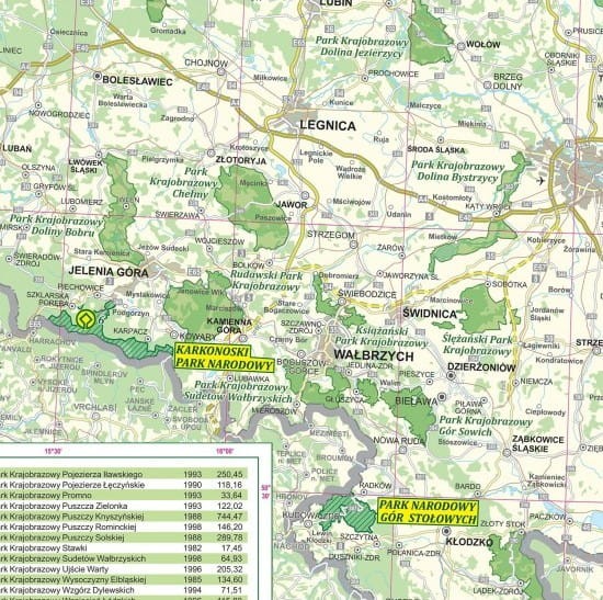 Polska 1:500 000. Mapa ścienna parki narodowe i krajobrazowe. Fragment 5