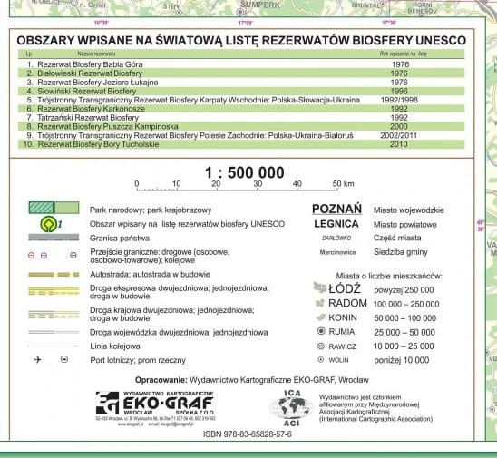 Polska 1:500 000. Mapa ścienna parki narodowe i krajobrazowe. Legenda