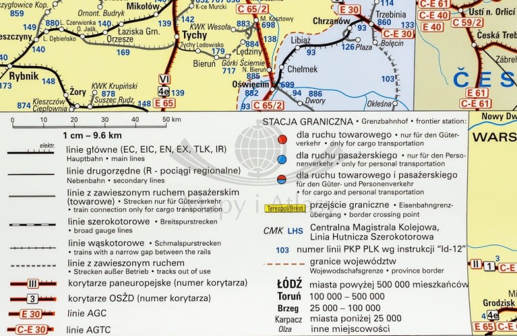 Polska i Europa. Mapa ścienna kolejowa, dwustronna. 107 x 70 cm. Strona 1 - fragment 8