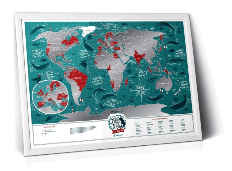 Świat. Mapa zdrapka Marine World w ramie 1