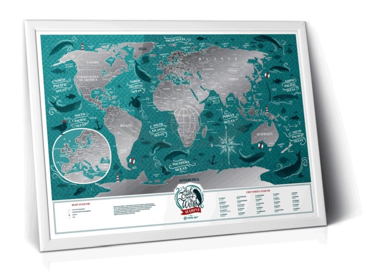 Świat. Mapa zdrapka Marine World w ramie 2