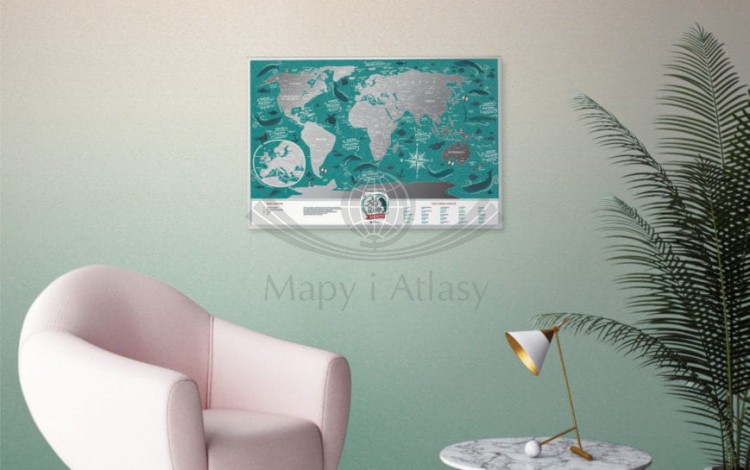 Świat. Mapa zdrapka Marine World w ramie. Przykład aranżacji