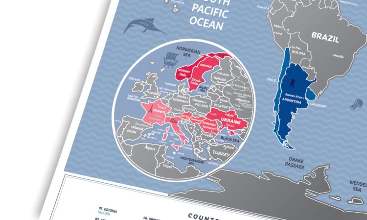 Świat. Mapa zdrapka Weekend World. Fragment 2