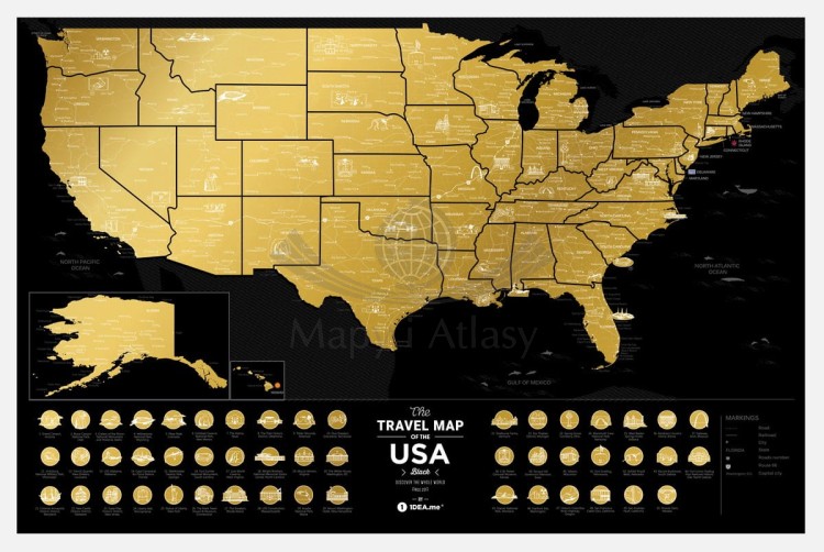 Stany Zjednoczone. Mapa zdrapka Travel Map USA Black. Mapa niezdrapana