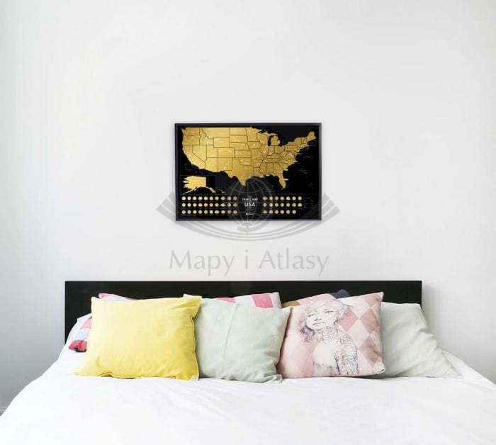Stany Zjednoczone. Mapa zdrapka Travel Map USA Black. Przykład oprawy i aranżacji