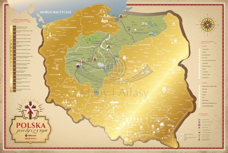Polska pielgrzyma. Mapa zdrapka wydawnictwa 1DEA.me. Mapa częściowo zdrapana