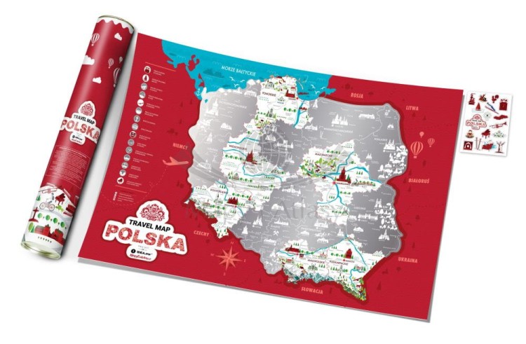 Polska. Mapa zdrapka Travel Map. Zawartość tuby