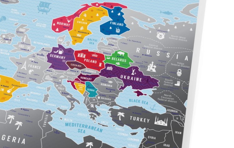 Europa. Mapa zdrapka Travel Map Silver Europe. Fragment 1
