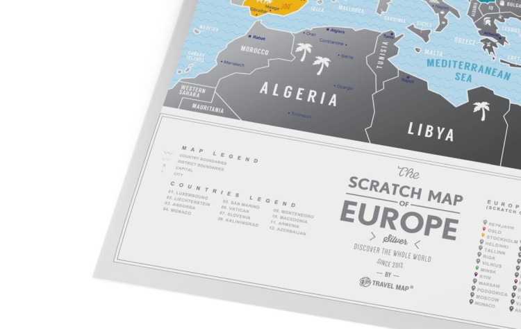 Europa. Mapa zdrapka Travel Map Silver Europe. Fragment 2