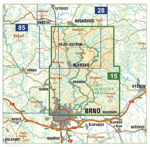 Morawski (Moravsky) Kras. Mapa turystyczna 15 wydawnictwa Geodezie On Line. Zasięg