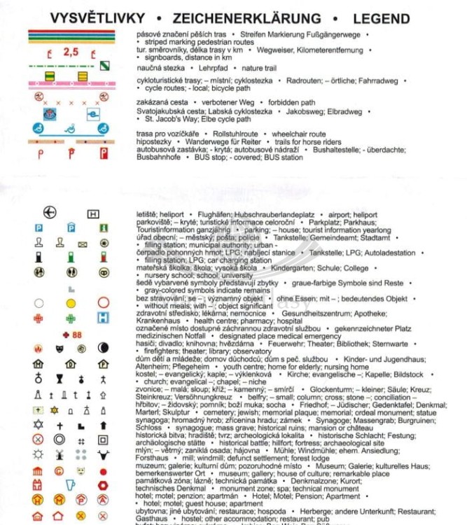 Hradecko. Mapa turystyczna 106 wydawnictwa Geodezie On Line. Legenda 1