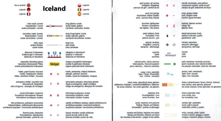 Islandia 1:500 000. Laminowana mapa samochodowo-turystyczna wydawnictwa TerraQuest. Legenda