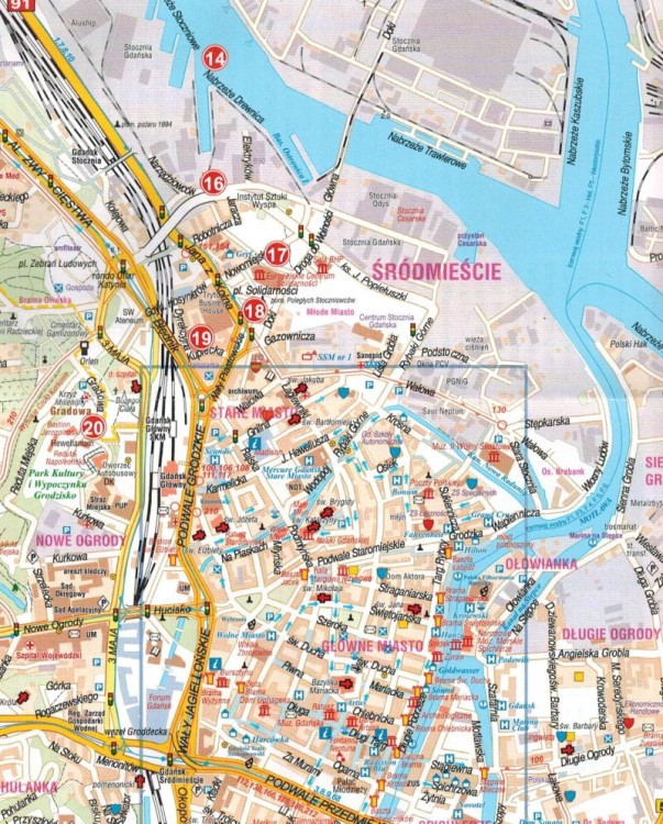 Gdańsk 1:16 000. Mapa kieszonkowa z przewodnikiem / Plan miasta wydawnictwa Galileos. Fragment 1