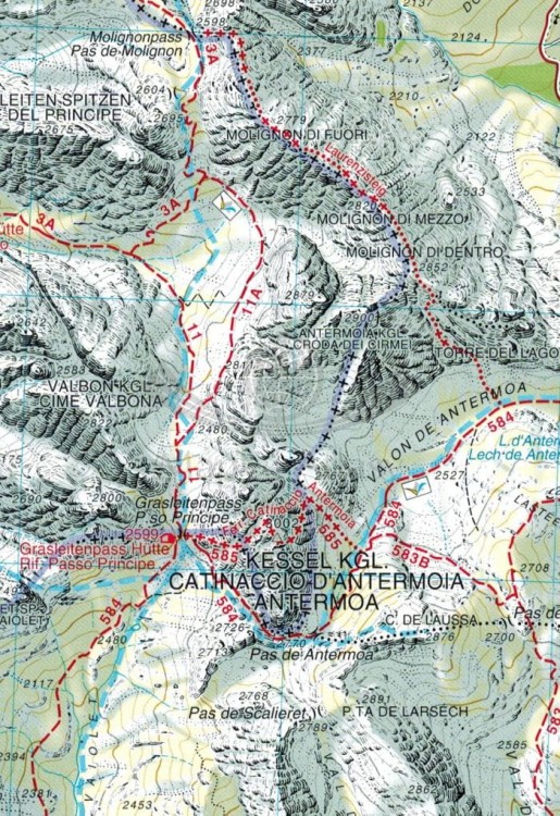 Val di Fassa e Dolomiti Fassane. Mapa turystyczna 06 wydawnictwa Tabacco. Fragment 1