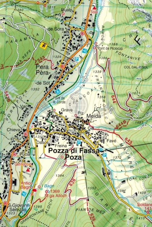 Val di Fassa e Dolomiti Fassane. Mapa turystyczna 06 wydawnictwa Tabacco. Fragment 2
