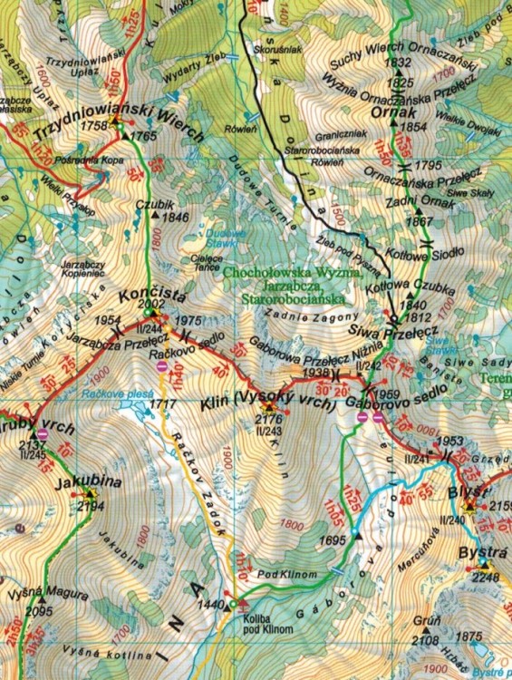 Tatry w całości. Mapa turystyczna 5000 wydawnictwa Tatra Plan. Fragment 2