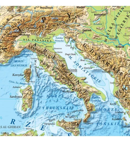 Europa 1:4 500 000. Mapa fizyczna w ramie drewnianej wydawnictwa Eko-Graf. Fragment 4