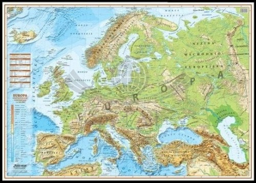 Europa 1:4 500 000. Mapa fizyczna w ramie drewnianej
