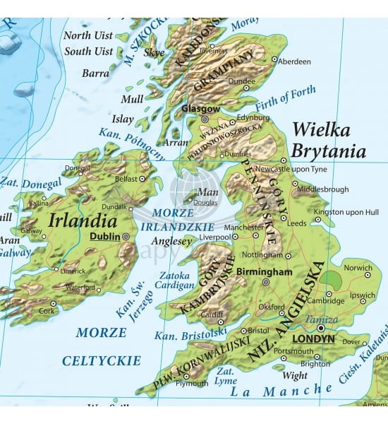 Europa 1:4 500 000. Mapa fizyczna w wersji do wpinania wydawnictwa Eko-Graf. Fragment 2