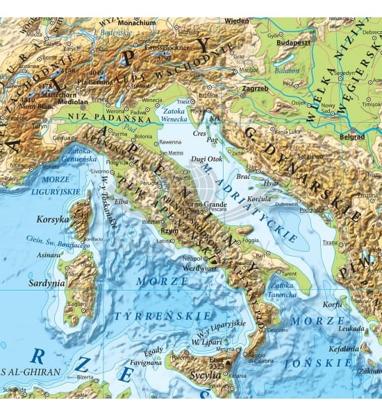 Europa 1:4 500 000. Mapa fizyczna w wersji do wpinania wydawnictwa Eko-Graf. Fragment 4