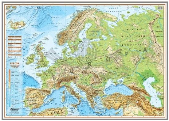 Europa 1:4 500 000. Mapa fizyczna w wersji do wpinania wydawnictwa Eko-Graf