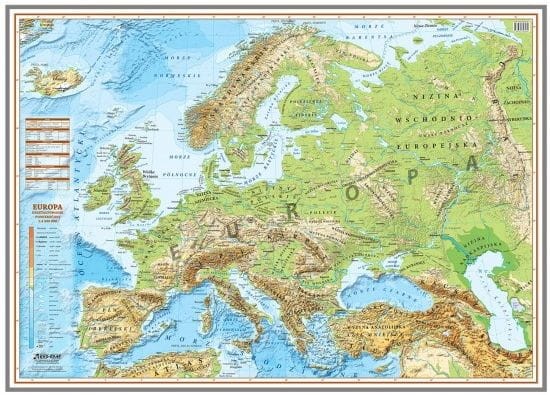 Europa 1:4 500 000. Mapa fizyczna w wersji magnetycznej wydawnictwa Eko-Graf