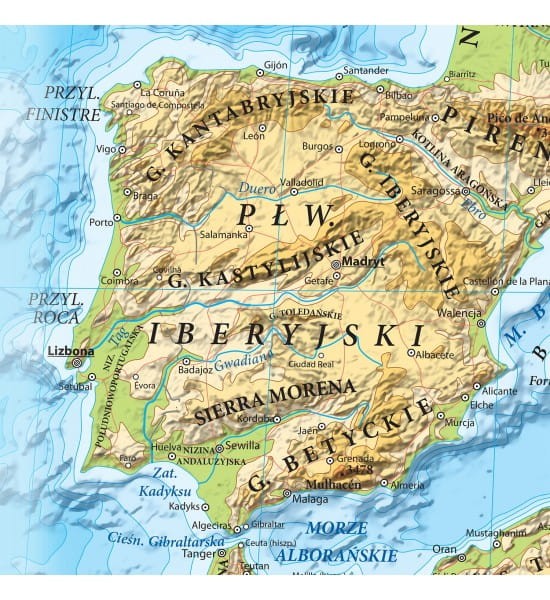 Europa. Naklejka XL, mapa ścienna fizyczna wydawnictwa Eko-Graf. Fragment 3