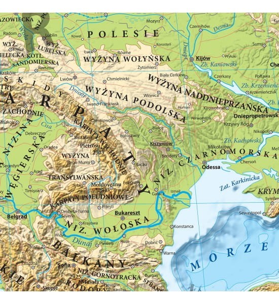 Europa. Naklejka XL, mapa ścienna fizyczna wydawnictwa Eko-Graf. Fragment 5