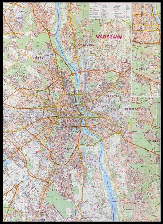 Warszawa 1:26 000. Mapa w ramie drewnianej wydawnictwa Jokart