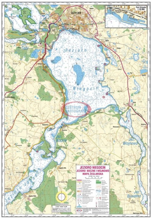 Jezioro Niegocin, Boczne, Wojnowo. Laminowana mapa żeglarska. Strona 1
