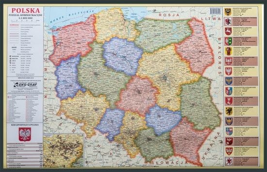 Polska 1:1 800 000. Mapa administracyjna w wersji do wpinania