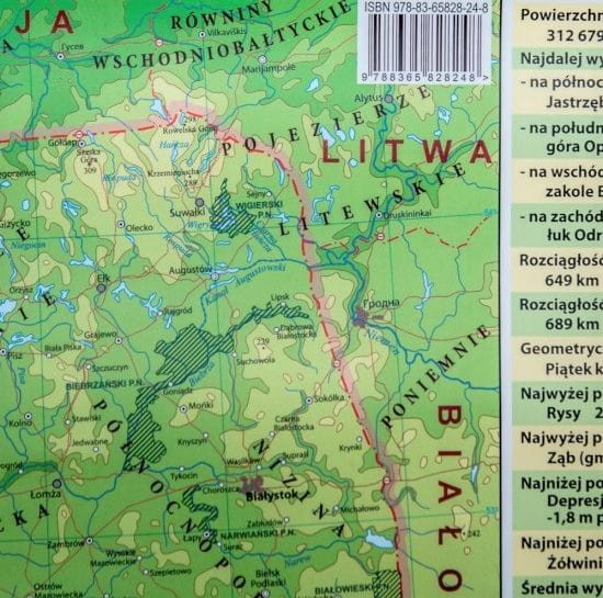 Polska 1:1 800 000. Mapa fizyczna w ramie drewnianej. Fragment 3