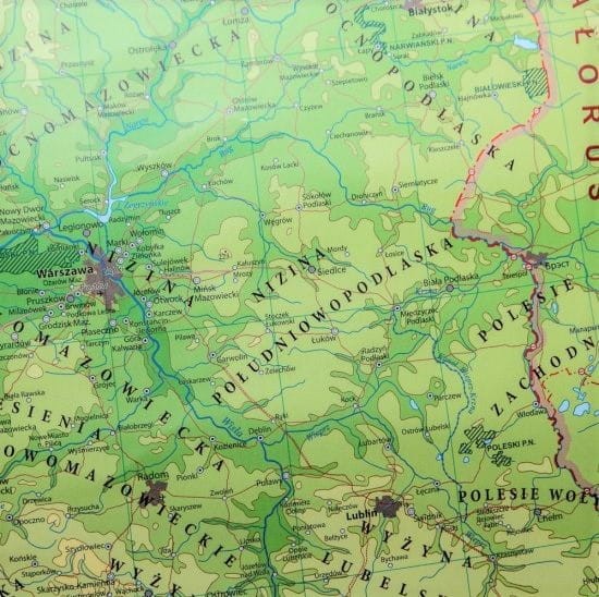 Polska 1:1 800 000. Mapa fizyczna w wersji do wpinania. Fragment 4