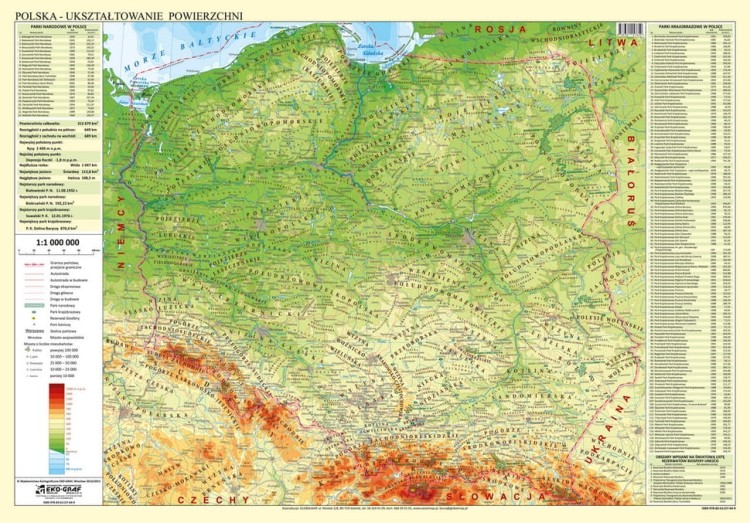 Polska 1:1 000 000. Naklejka, mapa ścienna fizyczna