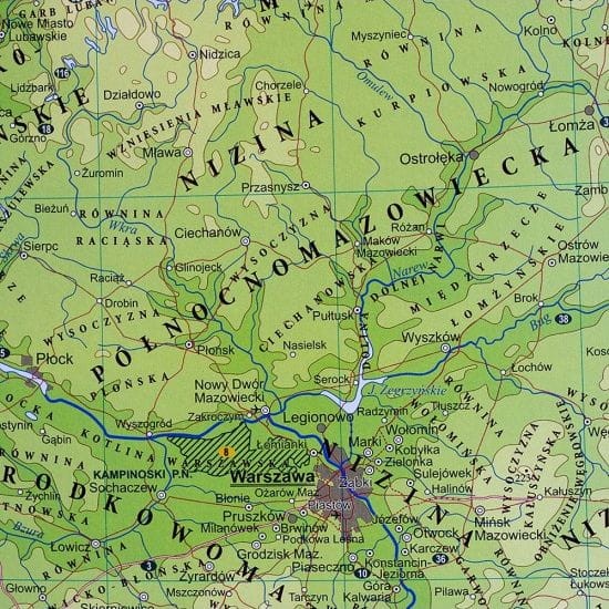 Polska 1:1 000 000. Naklejka, mapa ścienna fizyczna. Fragment 2