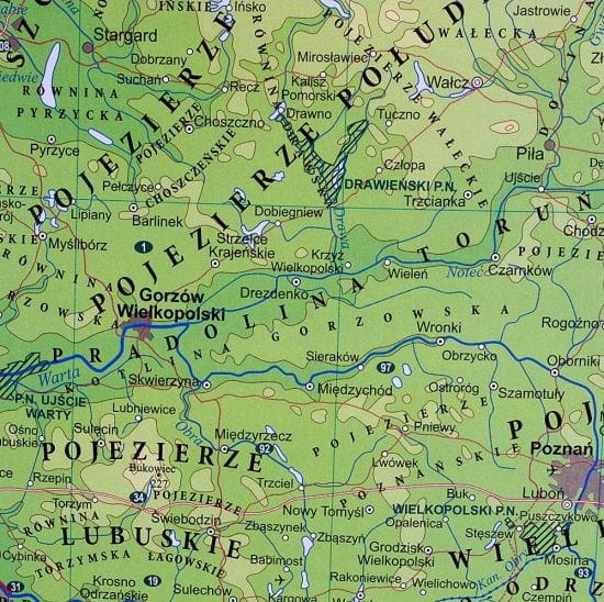 Polska 1:1 000 000. Naklejka, mapa ścienna fizyczna. Fragment 3