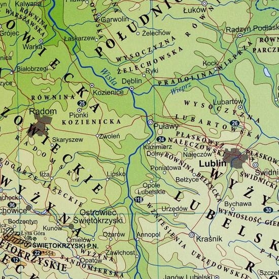 Polska 1:1 000 000. Naklejka, mapa ścienna fizyczna. Fragment 4