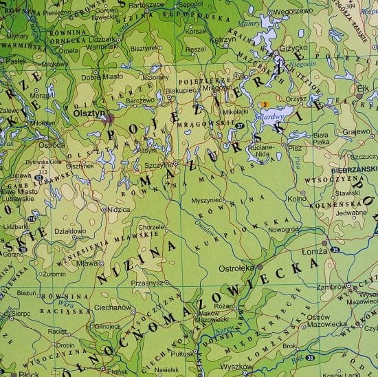 Polska 1:1 000 000. Naklejka, mapa ścienna fizyczna. Fragment 5