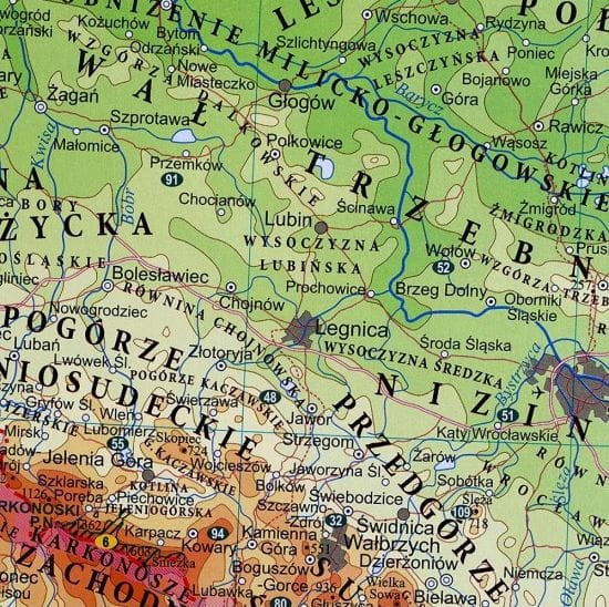 Polska 1:1 000 000. Naklejka, mapa ścienna fizyczna. Fragment 7