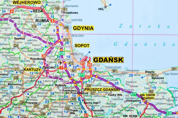 Polska 1:350 000. Mapa ścienna administracyjno-drogowa w wersji do wpinania. Fragment 5