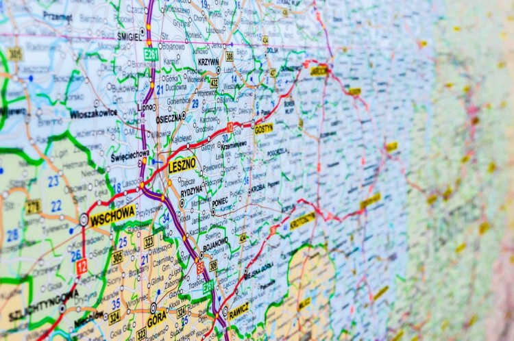 Polska 1:350 000. Mapa ścienna administracyjno-drogowa w wersji do wpinania. Fragment 9